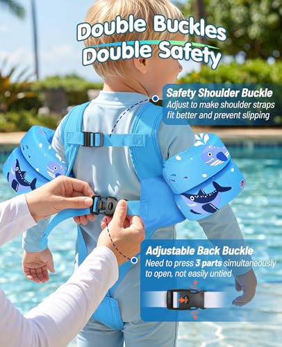 HeySplash Toddler Swim Vest - Adjustable Water Safety Jacket for Kids 13-33 lbs - Shark Design