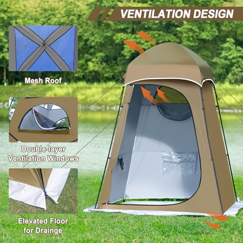 Castle Unicorn Khaki Camping Shower Tent 7.9 FT Extra Tall Privacy Shelter with Floor