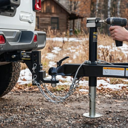GARTOWEE 5000lbs A-Frame Trailer Jack with Cordless Drill Compatibility, 15-Inch Lift & Adjustable Drop Leg for Trailers, RVs & Boats