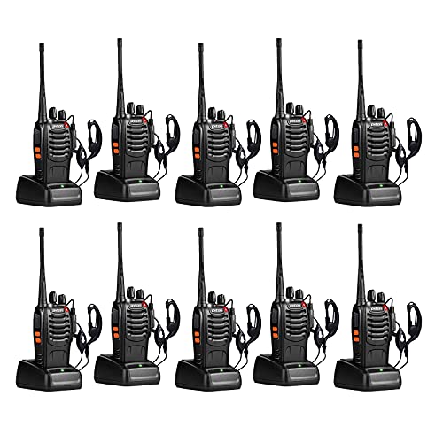 16-Channel Long Range Walkie Talkies for Adults 10 Pack with Headsets & Flashlight