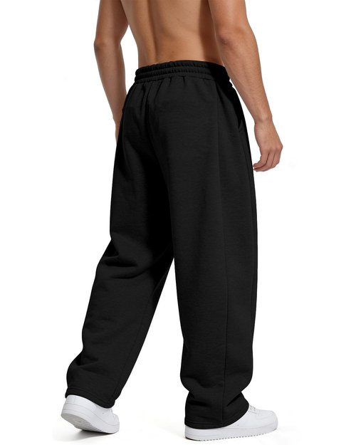 ANNERUN Men's Sweatpants Loose Fit Joggers Pockets Drawstring Heavyweight Fleece Athletic Pants for Men,Black,L