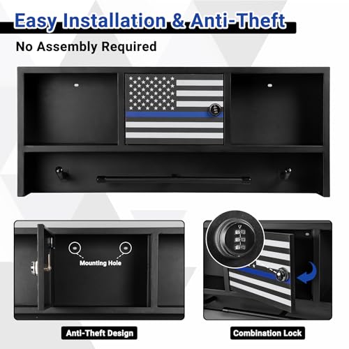 Neoaider Wall Mounted Police Gear Rack with Gun Storage - 36x4x15 Inches