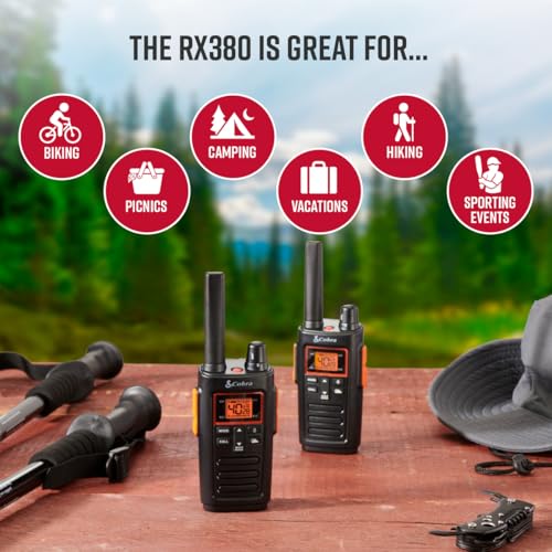 CBRA RX380 Walkie Talkies 2-Pack - Pre-Programmed, Weather-Resistant, 40 Channels