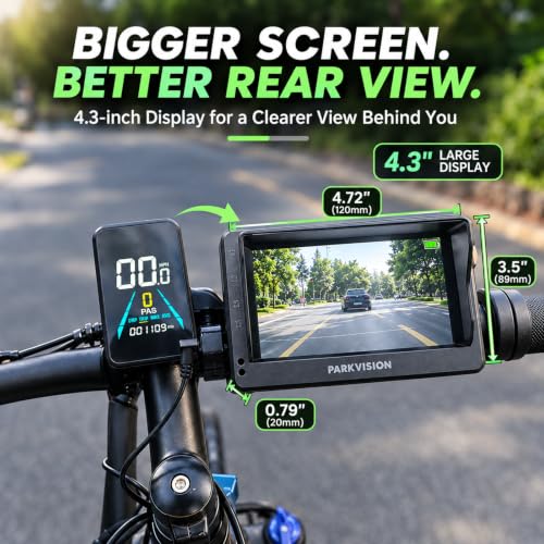 PARKVISION Bicycle Rear View Camera 1080P Monitor Night Vision 9-Hour Battery