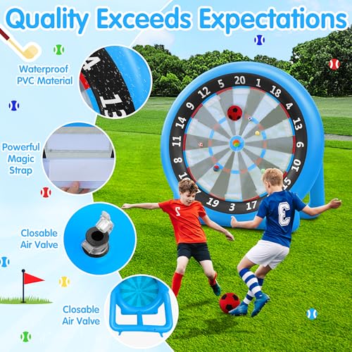 6FT Inflatable Dartboard Game with Soccer Darts & Accessories - Blue