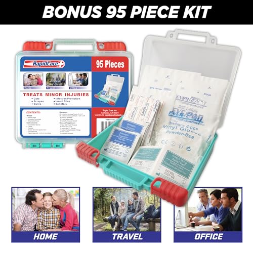 First Aid Kit with 300+ Supplies + 95-Piece Travel Emergency Kit - Home, Work, Outdoors