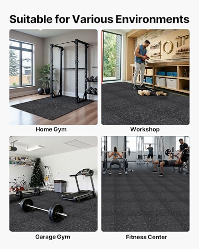 VEVOR Interlocking Gym Floor Tiles 96 sq ft Black & Grey Rubber & EVA Foam Exercise Mats