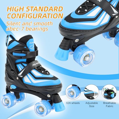 PAPAISON Kids Adjustable Roller Skates for Boys & Girls - Blue, Large (Youth 3-6 US)