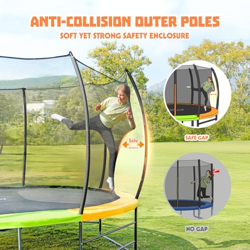 Yohood 14FT Outdoor Trampoline with Enclosure, Stabilizer Bars & Galvanized Frame