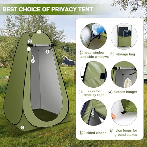 MILBOPAX Green Portable Camping Shower Kit with Privacy Tent & Foldable Bucket