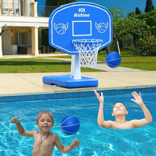 Blue Pool Basketball Hoop Set with 2 Balls & Pump for Kids & Teens