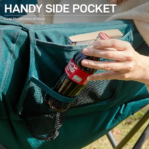 Ever Advanced Green Double Camping Chair with Padded Seat & Side Pocket - Supports 600lbs, Foldable, 2 Person Outdoor Couch, Upgraded 47.2x20.5x37.4