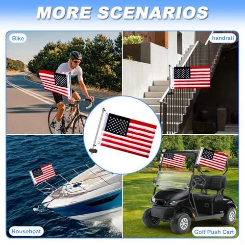 Golf Cart Flag Holder Kit with Adjustable Flagpole and USA Flag