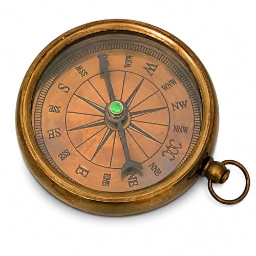 Antique Brass Navigational Compass - Pocket Size Hiking Camping Direction Finder