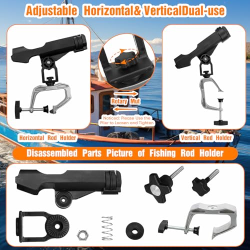 6-Pack Boat Fishing Rod Holders - 360° Adjustable Clamp for Kayak Canoe Raft