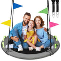 Gray 48 Inch Tree Swing for Family Outdoor Play - Heavy Duty Saucer Swing with Adjustable Straps