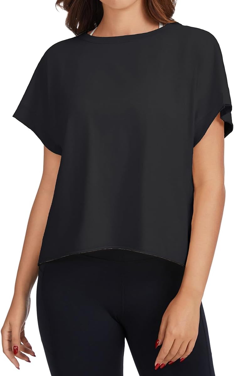 Skiennix Women's Open Back Workout Shirt - Cotton Short Sleeve Crop Top for Yoga | Stylish & Comfortable