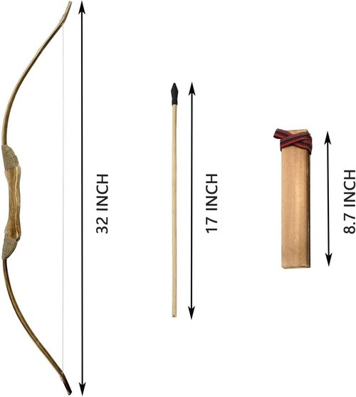Kids Bow and Arrow Set - 32-Inch Handmade Wooden Archery Toy for Ages 4-12 | Includes Bow, Quiver & 10 Arrows