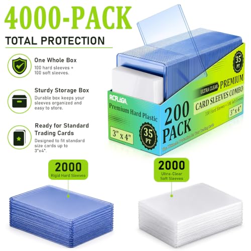 2000 Hard & Soft Plastic Card Sleeves Set - 3x4 Inch Trading Card Protectors, 35PT Thickness, Archival Safe, Double-Layer Defense