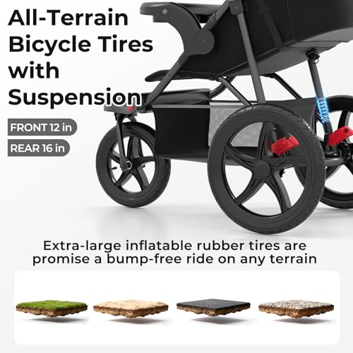 INFANS Foldable Jogging Stroller with Air-Filled Tires - Black, Adjustable Backrest