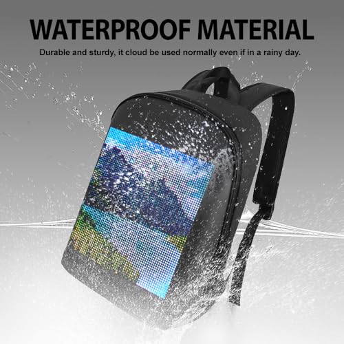 LED Customizable Photo Icon Backpack Black Water-Resistant Travel Bag with USB Port