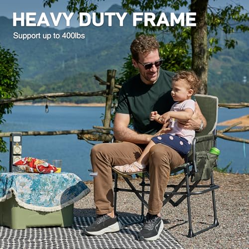 Portable Camping Directors Chair with Side Table & Pocket - Heavy Duty Support 400lbs - Green 2 Pack