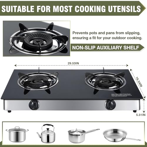 2-Burner Propane Gas Cooktop - Tempered Glass, 30,000 BTU, Portable for Camping & RV — Variation of This Listing
