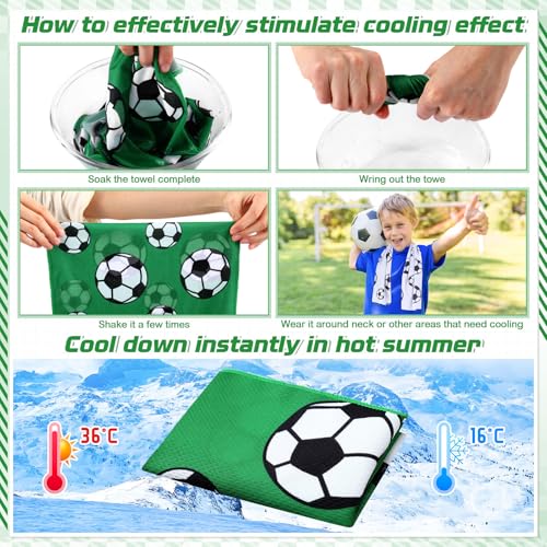 12 Pack Soccer Cooling Towels 30 x 9 Inches Sports Gift Set - Soccer Patterns