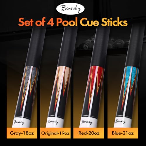 58-Inch Pool Cue Set of 4 with Maple Shafts and 13mm Tips for Billiards