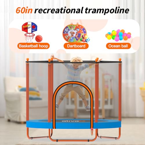 ATIVAFIT 5 FT Rebounder Trampoline for Kids Indoor Outdoor Blue-Orange