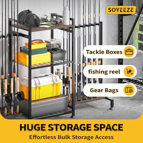 SOYEEZE Black 28-Rod Fishing Rod Holder Rack for Garage & Tackle Storage