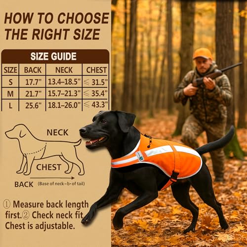 Reflective Dog Hunting Vest M - Blaze Orange Safety Vest with Removable Bell Waterproof Lightweight