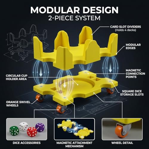 Playing Cards Tray with 360° Rotation and Sliding Wheels - Yellow 9Deck
