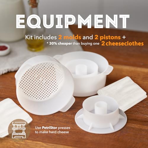 Cheese Making Kit with 2 Molds & Cloth - Homemade Cheesemaking Supplies