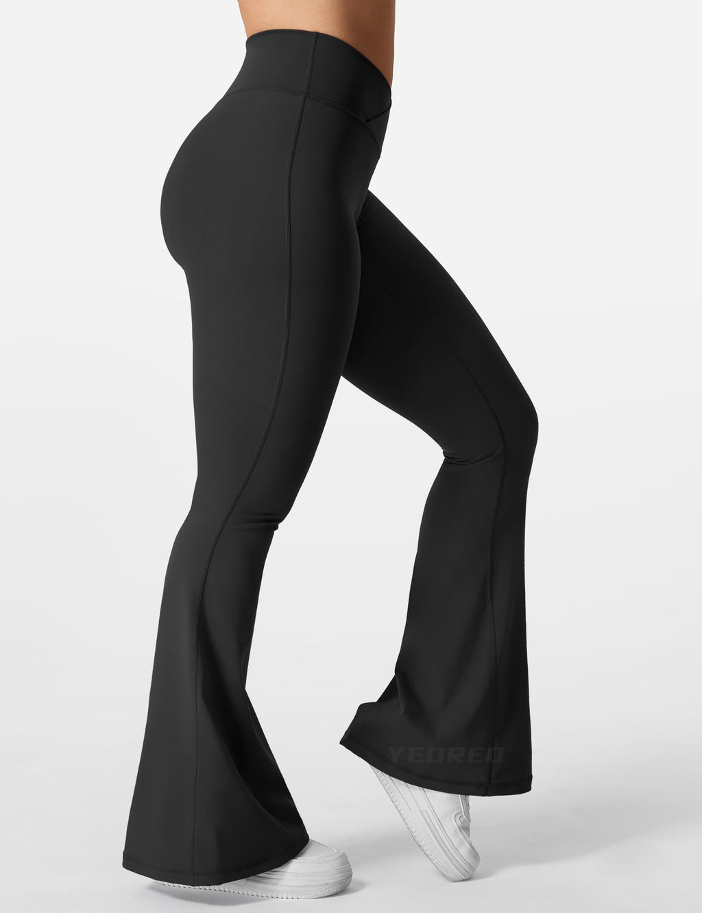 YEOREO Kalie Flare Scrunch Leggings for Women V Cross Waist Bell Bottom Yoga Pants Tummy Control Bootcut Workout Leggings Black XS