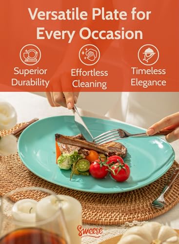 Sweese 11 Inch Porcelain Dinner Plates Set of 6 - Azure Dreamscape, Dishwasher & Oven Safe
