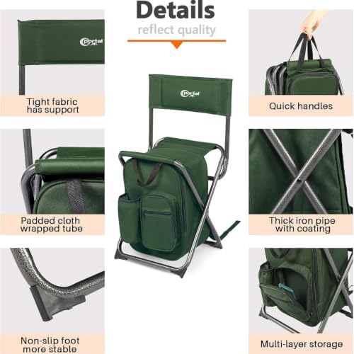 Green Portal Cooler Backpack Chair with Backrest & Folding Stool - Portable Outdoor Seating