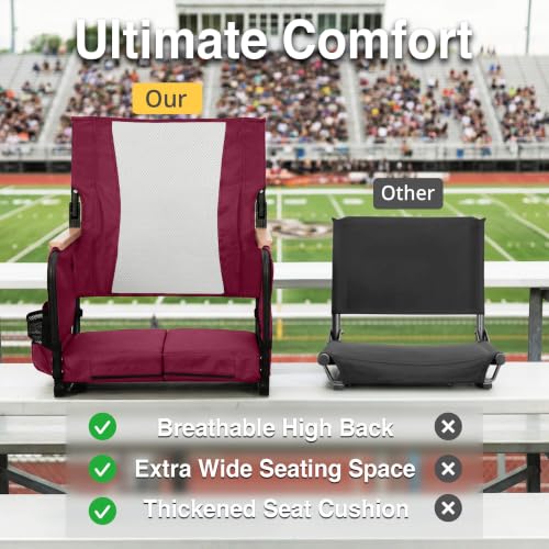Behairity Burgundy High Back Stadium Seat with Support & Cup Holder