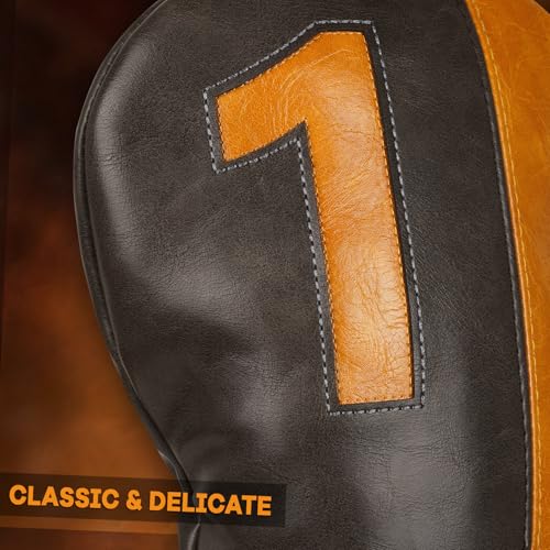 Golf Headcovers Set of 4 - Gray & Brown Classic Club Covers with Numbers 1 3 5 X - Premium Protection & Secure Fit