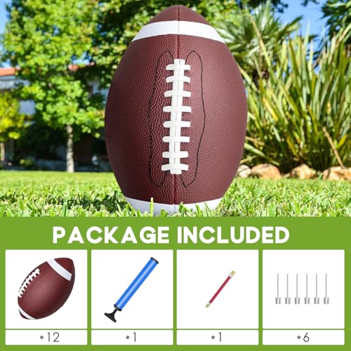 Jiaonun 12 Pack Official Size 9 Footballs with Pump, Inflatable Leather Footballs for Youth & Adults
