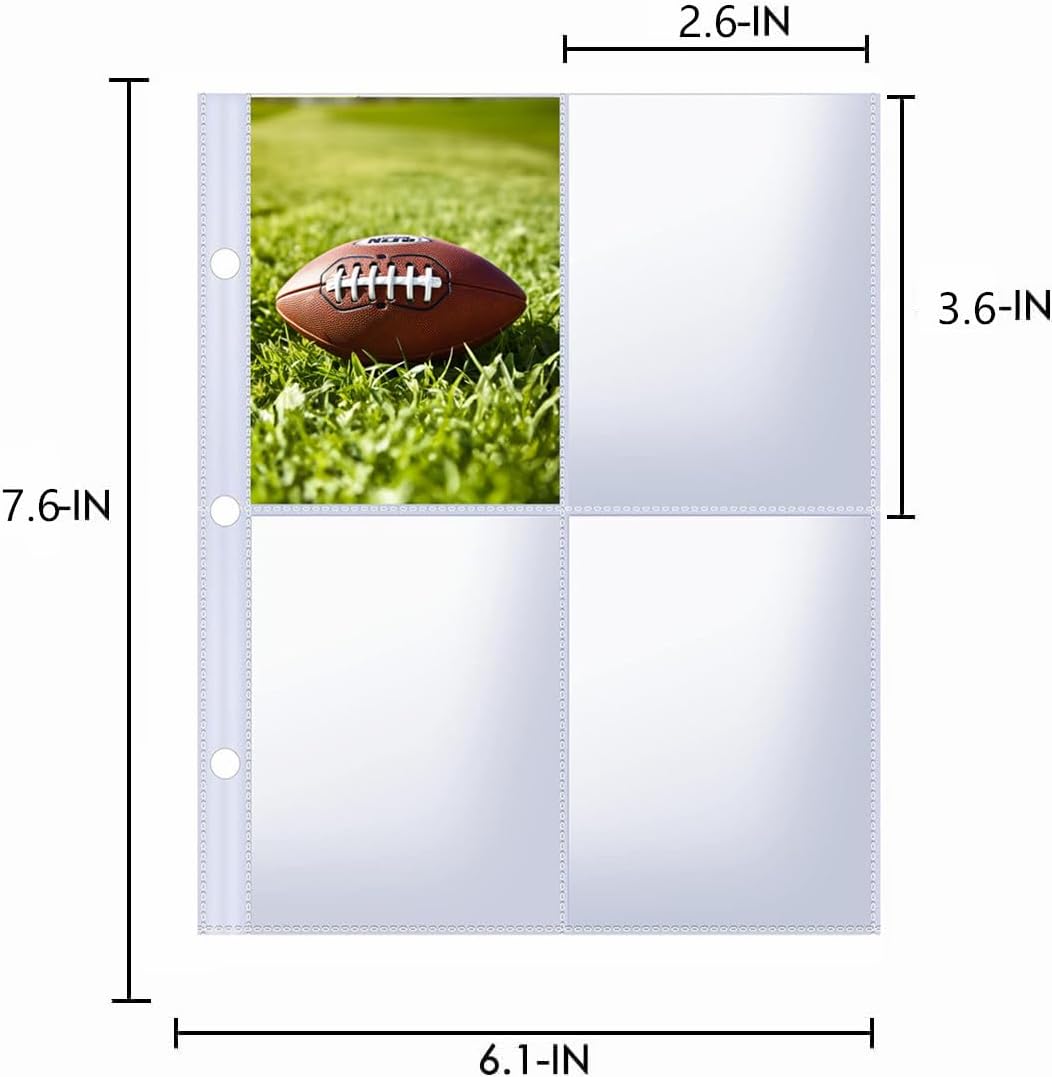 Skiennix Card Sleeves - 50PCS Trading Card Binder Sheets with 4 Pockets for Sports & Game Cards | Clear
