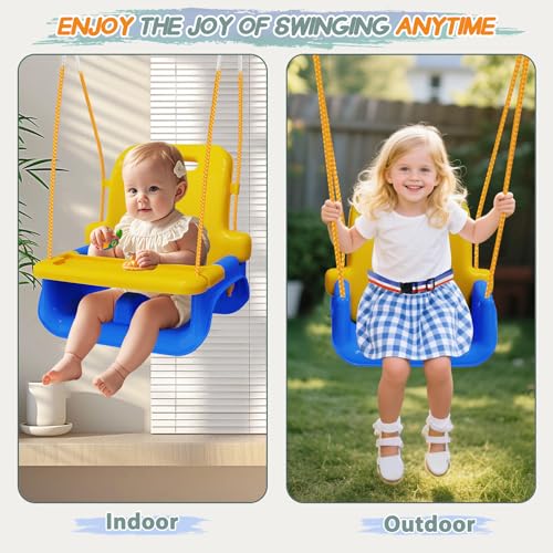 Yellow Toddler Swing with Tray - 4-in-1 Outdoor Indoor Baby Swing