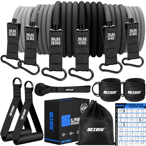BesBiu Black 420LBS Heavy Resistance Bands Set for Strength Training & Home Gym