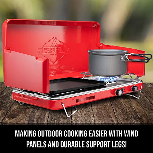 Red Hike Crew 2-in-1 Gas Camping Stove & Griddle - Portable Propane Cooker