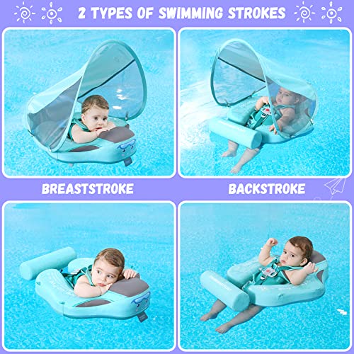 GENTEACO Deluxe Baby Swim Float with Canopy & Tail - Non-Inflatable Toddler Pool Float (Green, 3-24 Months)