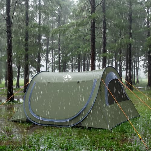 Night Cat 2-Person Army Green Waterproof Pop-Up Camping Tent - Instant Setup