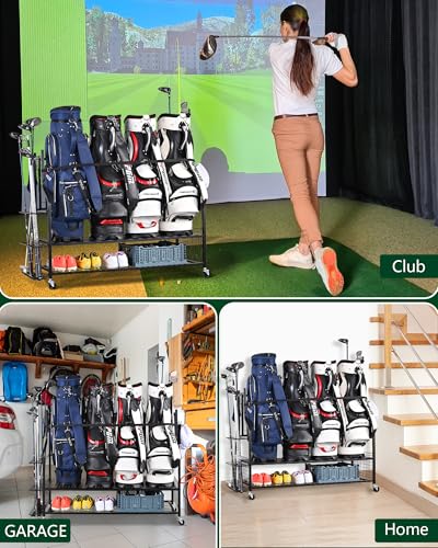4-Bag Golf Storage Organizer with Club and Shoe Storage - Mythinglogic