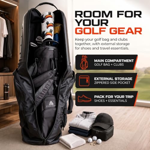 FIRED-UP Hard Top Golf Travel Bag - Collapsible Hard Shell Case with Wheels & Internal Strap