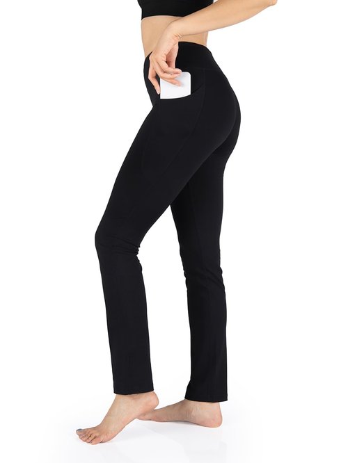 Yogipace Petite Women's Straight Leg Yoga Pants with Side Pockets, Slim Fit Stretch Pants for Everyday Wear,27",Black,Size M