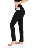 Yogipace Petite Women's Straight Leg Yoga Pants with Side Pockets, Slim Fit Stretch Pants for Everyday Wear,27",Black,Size M